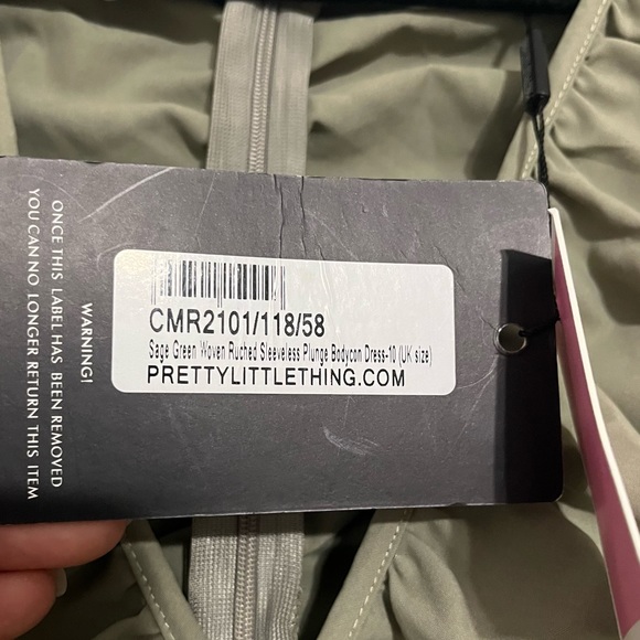 NWT Sage Green Woven Ruched Sleeveless Plunge Bodycon Dress Size 6 - Picture 6 of 7